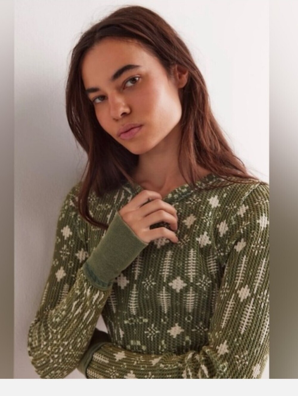We The Free People Pretty Little Thermal Top Womens Blue Floral Long Sleeve S - Picture 2 of 13